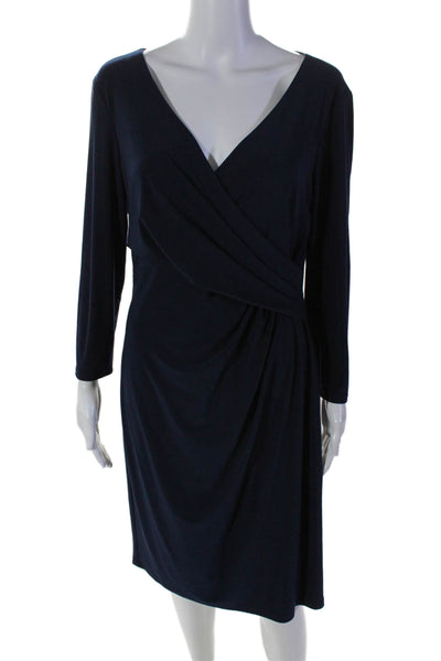 Lauren Ralph Lauren Womens Long Sleeve V Neck Gathered Dress Blue Size 12