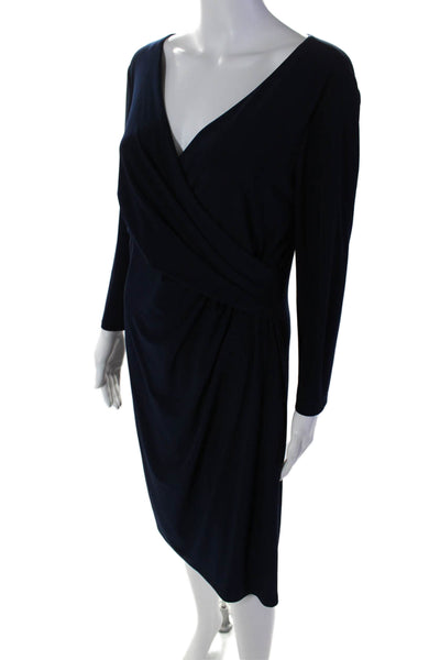 Lauren Ralph Lauren Womens Long Sleeve V Neck Gathered Dress Blue Size 12