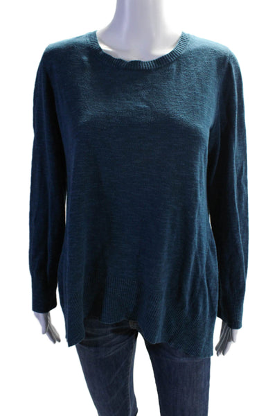 Eileen Fisher Womens Linen Long Sleeve Relaxed Fit High Low T Shirt Blue Size L