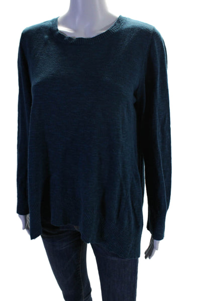 Eileen Fisher Womens Linen Long Sleeve Relaxed Fit High Low T Shirt Blue Size L