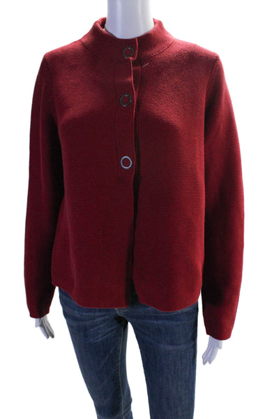 Kinross Womens Cotton Long Sleeve Mock Neck Snap Closure Sweater Red Size L