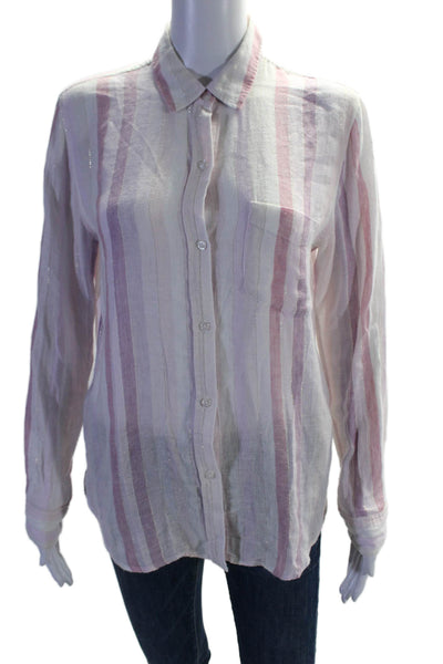 Rails Womens Linen Pink Striped Collar Long Sleeve Button Down Shirt Size S