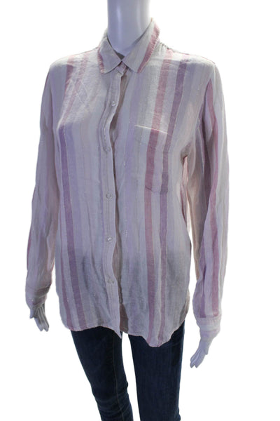 Rails Womens Linen Pink Striped Collar Long Sleeve Button Down Shirt Size S