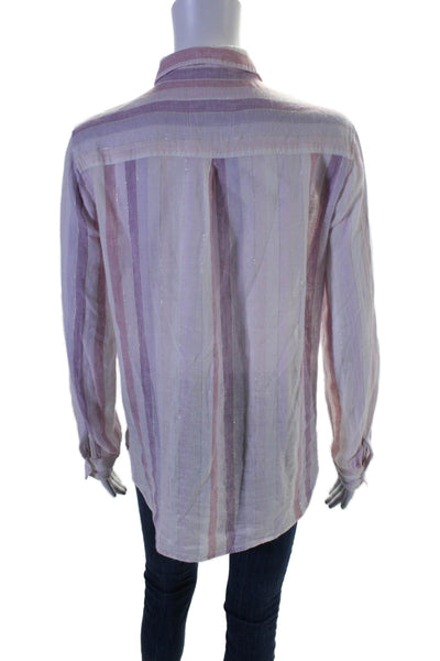 Rails Womens Linen Pink Striped Collar Long Sleeve Button Down Shirt Size S