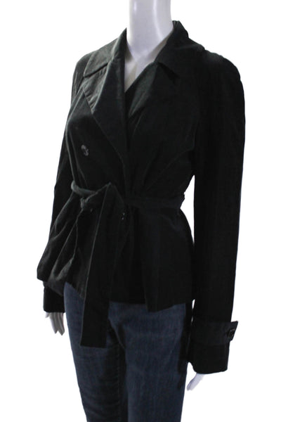 DKNY Women's Collared Long Sleeves Double Breasted Belt Jacket Black Size 4