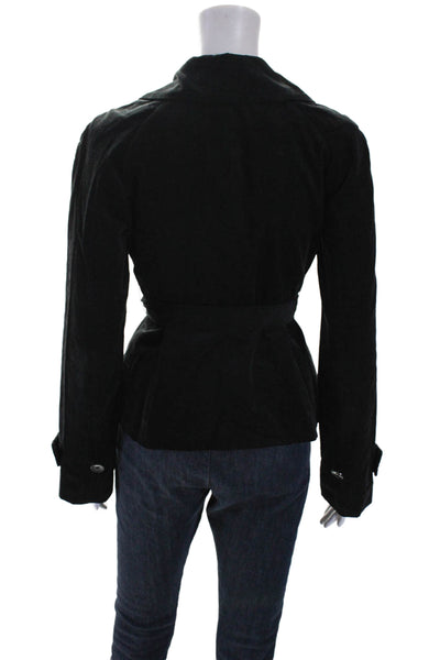 DKNY Women's Collared Long Sleeves Double Breasted Belt Jacket Black Size 4