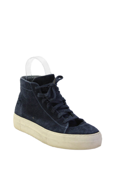 Helmut Lang Men's Round Toe Lace Up Suede Rubber Sole Sneakers Blue Size 39