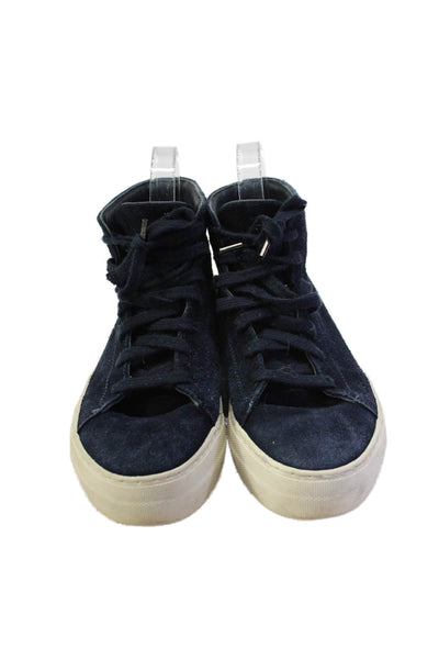 Helmut Lang Men's Round Toe Lace Up Suede Rubber Sole Sneakers Blue Size 39