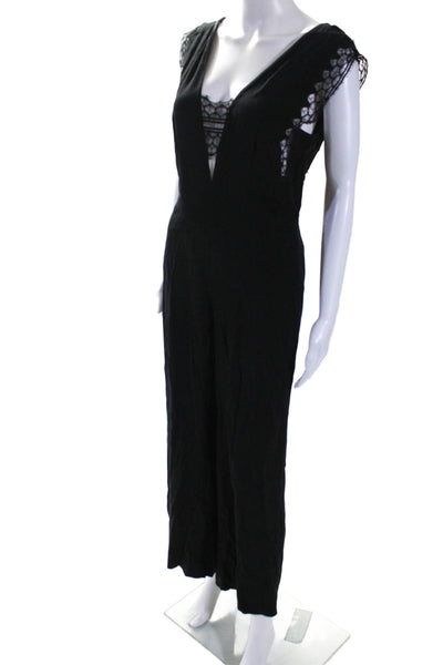 Sandro Womens Back Zip Sleeveless V Neck Lace Trim Jumpsuit Black Size 2