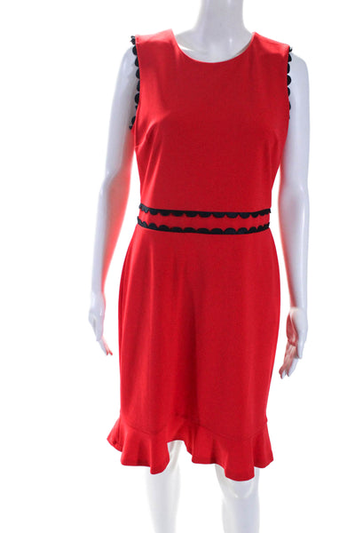 Karl Lagerfeld Womens Back Zip Sleeveless Scalloped Shift Dress Red Black Size 8