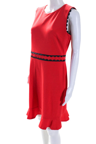 Karl Lagerfeld Womens Back Zip Sleeveless Scalloped Shift Dress Red Black Size 8