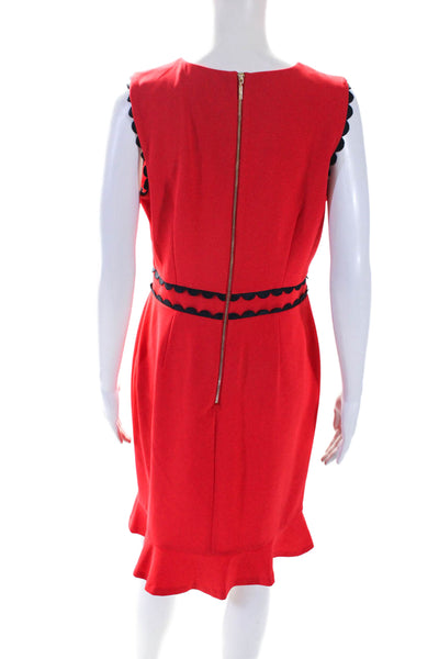 Karl Lagerfeld Womens Back Zip Sleeveless Scalloped Shift Dress Red Black Size 8