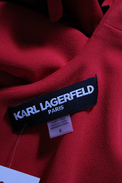 Karl Lagerfeld Womens Back Zip Sleeveless Scalloped Shift Dress Red Black Size 8