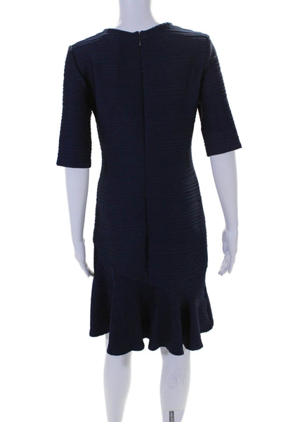 Shoshanna Womens Textured Short Sleeve Round Neck Zip Tier Dress Navy Size 4