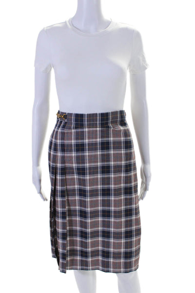 Tory Burch Womens Garrett Milano Tartan Plaid Print Pleated Skirt Navy Size 10