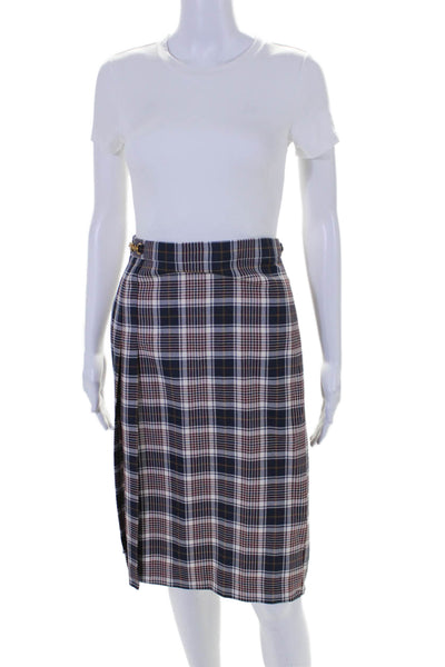 Tory Burch Womens Garrett Milano Tartan Plaid Print Pleated Skirt Navy Size 10