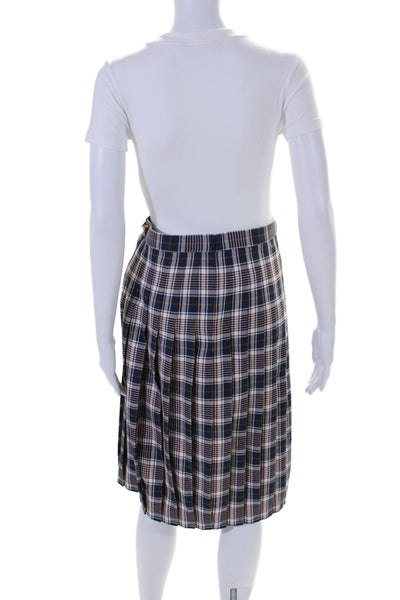 Tory Burch Womens Garrett Milano Tartan Plaid Print Pleated Skirt Navy Size 10