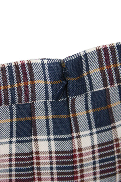 Tory Burch Womens Garrett Milano Tartan Plaid Print Pleated Skirt Navy Size 10