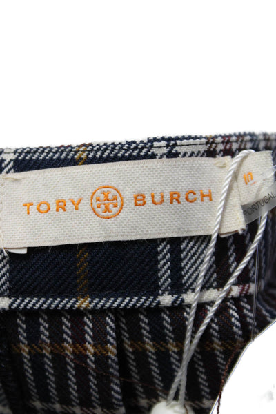 Tory Burch Womens Garrett Milano Tartan Plaid Print Pleated Skirt Navy Size 10