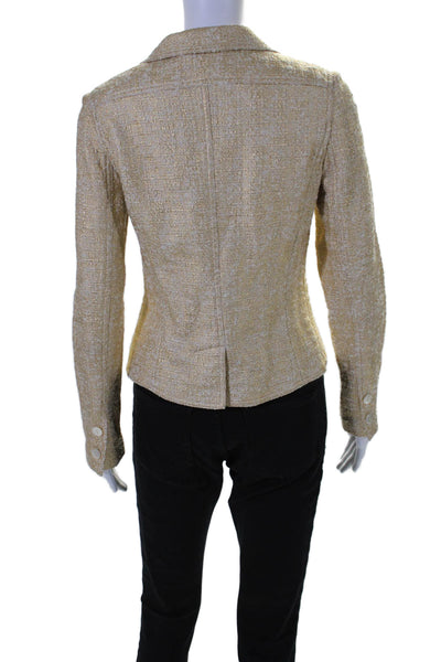 Jon Womens Cotton Metallic Woven Textured Button Long Sleeve Blazer Gold Size 4