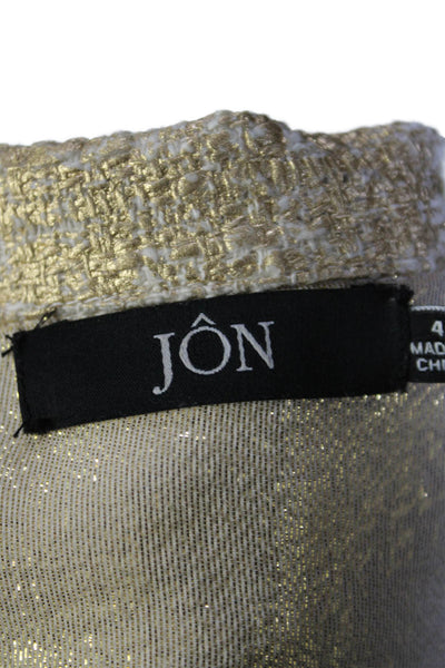 Jon Womens Cotton Metallic Woven Textured Button Long Sleeve Blazer Gold Size 4