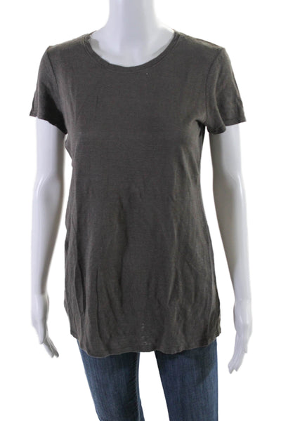 The Fisher Project Womens Linen Short Sleeve Round Neck Casual T-Shirt Gray Size