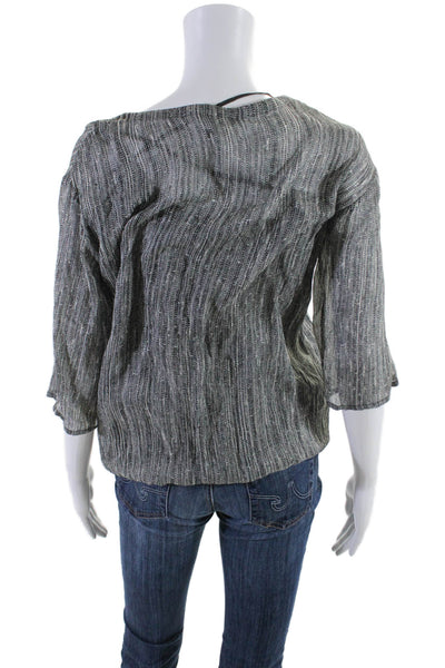 Eileen Fisher Womens Silk Round Neck Half Sleeve Printed Sheer Top Gray Size XS