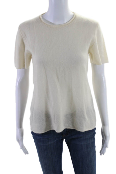 White + Warren Womens Cashmere Short Sleeve Round Neck Knit Top Yellow Size M