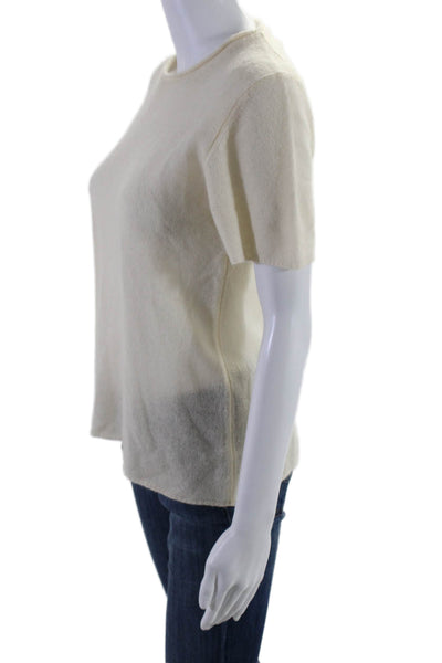 White + Warren Womens Cashmere Short Sleeve Round Neck Knit Top Yellow Size M