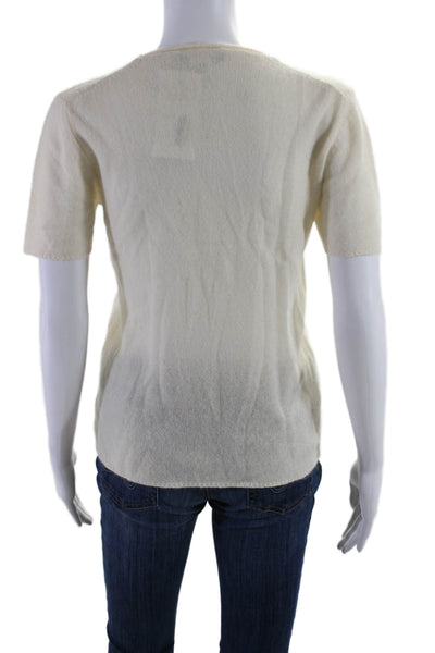 White + Warren Womens Cashmere Short Sleeve Round Neck Knit Top Yellow Size M