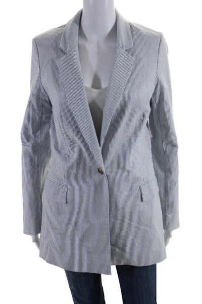 Joie Womens Cotton Lined Collar Button Stripped Blazer Jacket White Size M