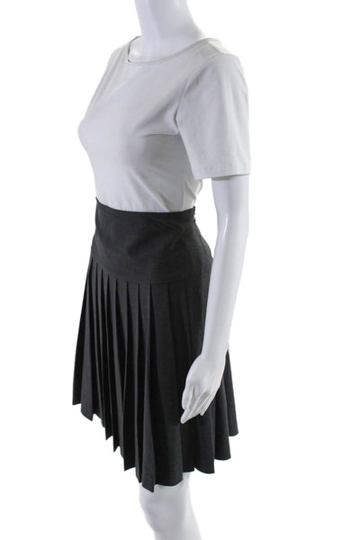 Theory Womens Wool Textured Pleated Lined Flowy A-line Skirt Gray Size 10