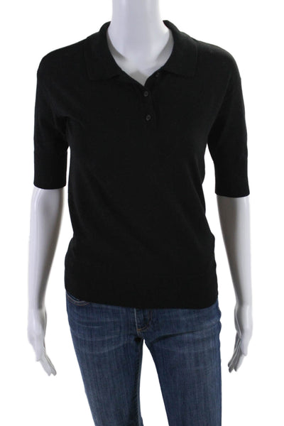 Tuckernuck Womens Short Sleeve Collared Knit Polo Shirt Black Size Extra Small