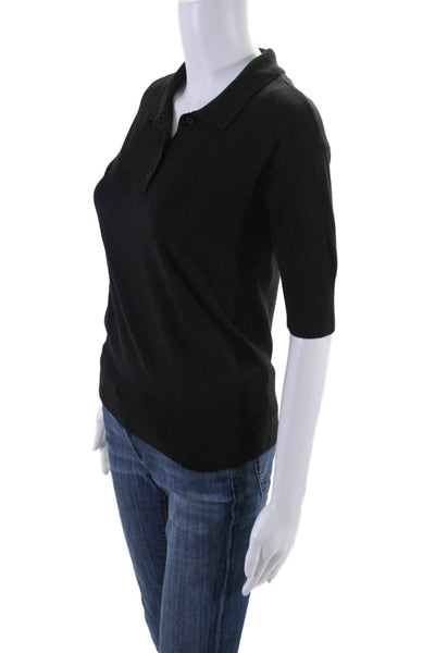 Tuckernuck Womens Short Sleeve Collared Knit Polo Shirt Black Size Extra Small