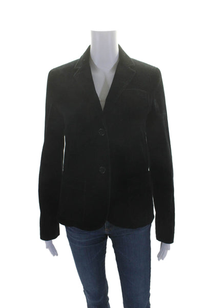 Theory Womens Cotton Textured Collar Lined Button Jacket Black Size 8