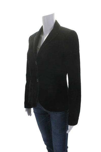 Theory Womens Cotton Textured Collar Lined Button Jacket Black Size 8