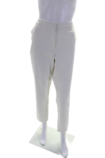 Calvin Klein Womens Cotton Blend Mid-Rise Tapered Pants Trousers Cream Size 10