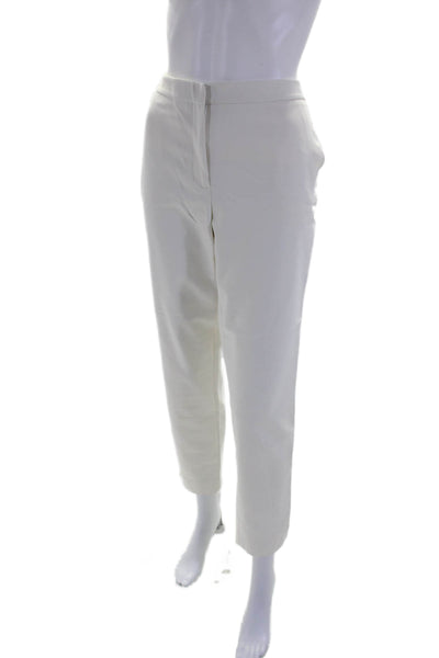 Calvin Klein Womens Cotton Blend Mid-Rise Tapered Pants Trousers Cream Size 10