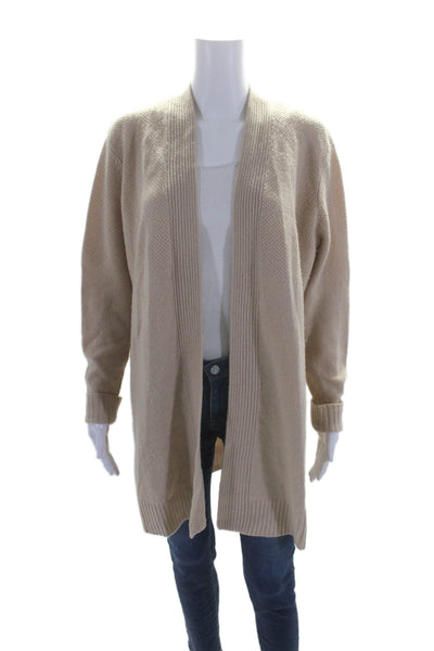 Magaschoni Womens Cashmere Open Front Longline Cardigan Sweater Beige Size L