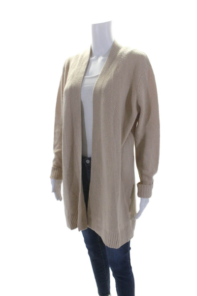 Magaschoni Womens Cashmere Open Front Longline Cardigan Sweater Beige Size L