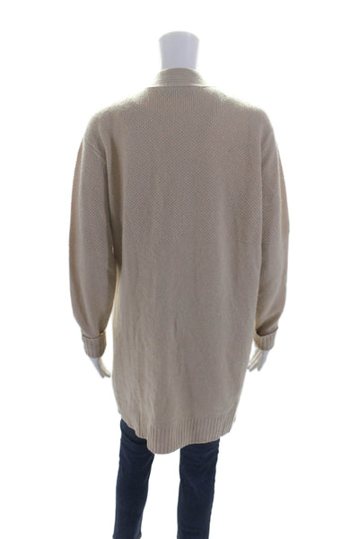 Magaschoni Womens Cashmere Open Front Longline Cardigan Sweater Beige Size L