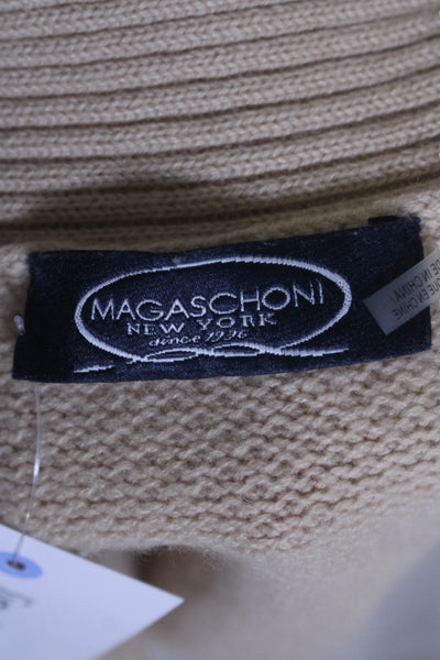 Magaschoni Womens Cashmere Open Front Longline Cardigan Sweater Beige Size L