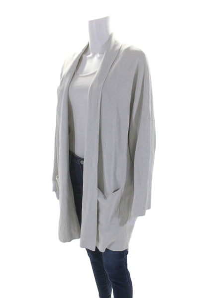 Eileen Fisher Womens Silk + Cotton Blend Open Front Cardigan Sweater Gray Size M