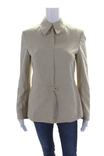 Luciano Barbera Womens Snapped Buttoned Zipped Darted Blazer Beige Size M