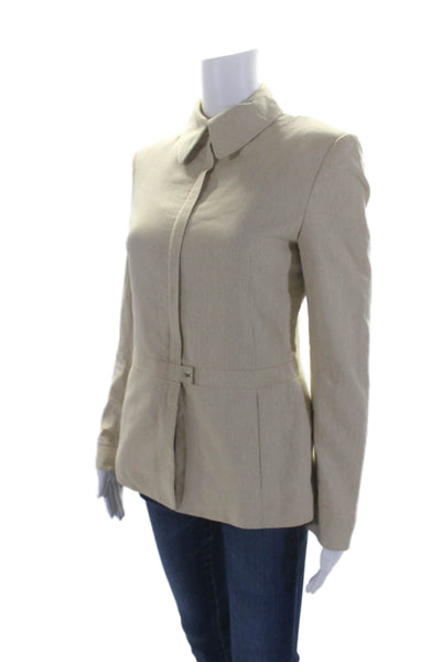 Luciano Barbera Womens Snapped Buttoned Zipped Darted Blazer Beige Size M