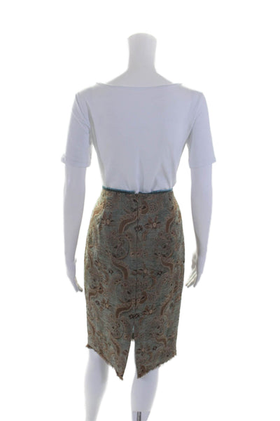 Elie Tahari Womens Brocade Floral Woven Fringed Hem Straight Skirt Green Size M