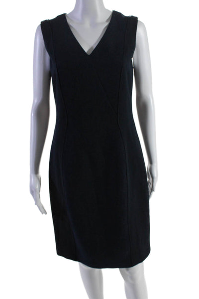 Elie Tahari Womens Sleeveless V Neck Knee Length Sheath Dress Navy Blue Size 6