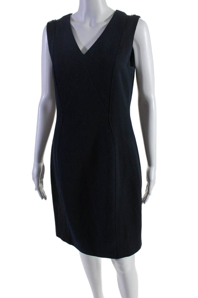 Elie Tahari Womens Sleeveless V Neck Knee Length Sheath Dress Navy Blue Size 6