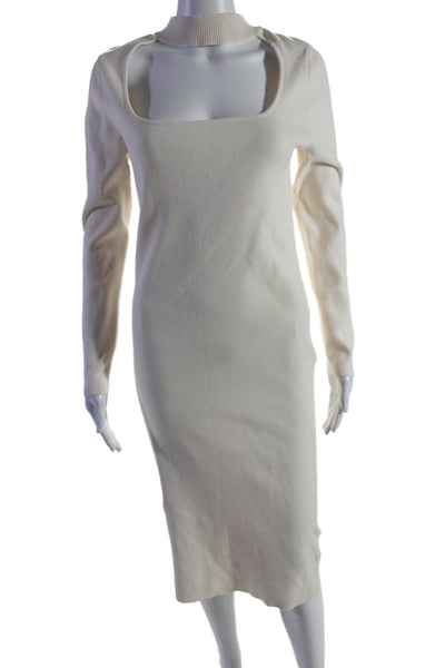 525 Womens Turtleneck Cut Out Long Sleeves Sweater Dress White Size Medium