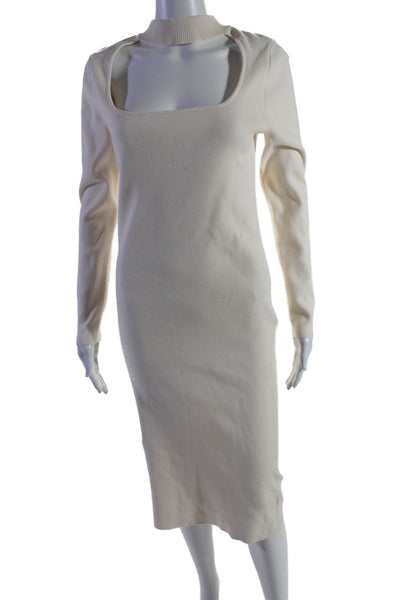 525 Womens Turtleneck Cut Out Long Sleeves Sweater Dress White Size Medium